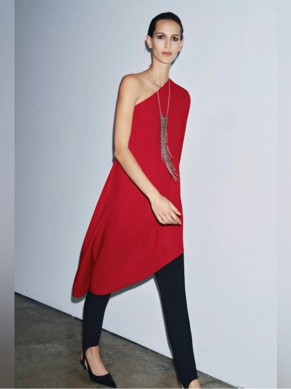 Zara One-Shoulder Red Asymmetric Hem Dress